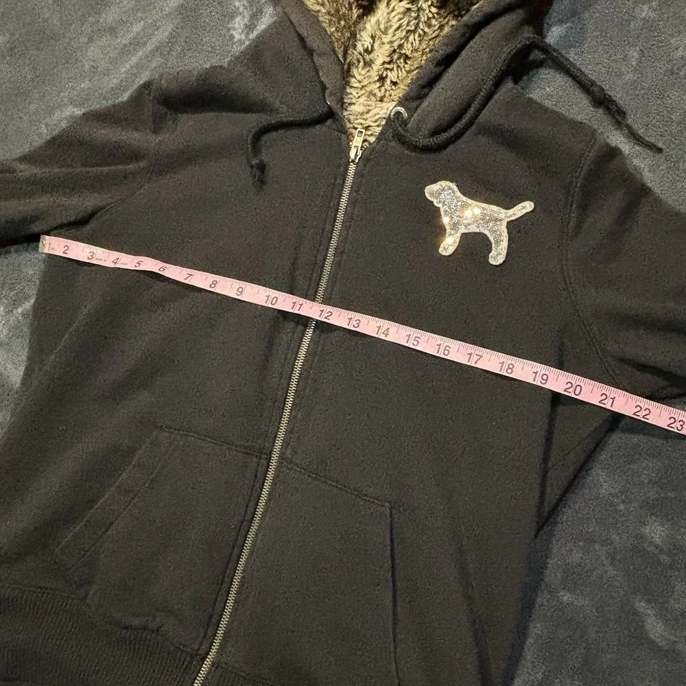 Victorias Secret PINK Y2K Hoodie Large Faux Fur Lined Bling Sequin Full Zip Read - Picture 5 of 11